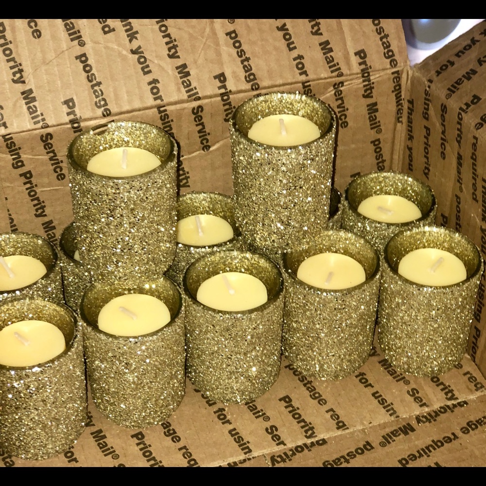 Set of 12 Votive Champagne Glitter Candle Holders